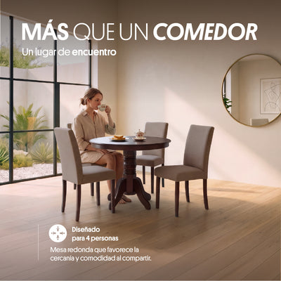 Juego de Comedor 4 Sillas (103x103x76cm) Tela Beige. Phuket 4 puestos