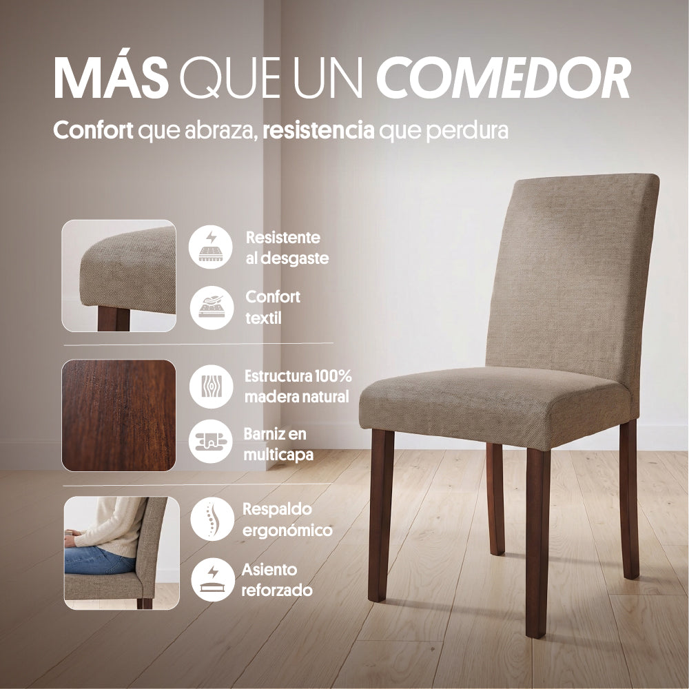 Juego de Comedor 4 Sillas (103x103x76cm) Tela Beige. Phuket 4 puestos