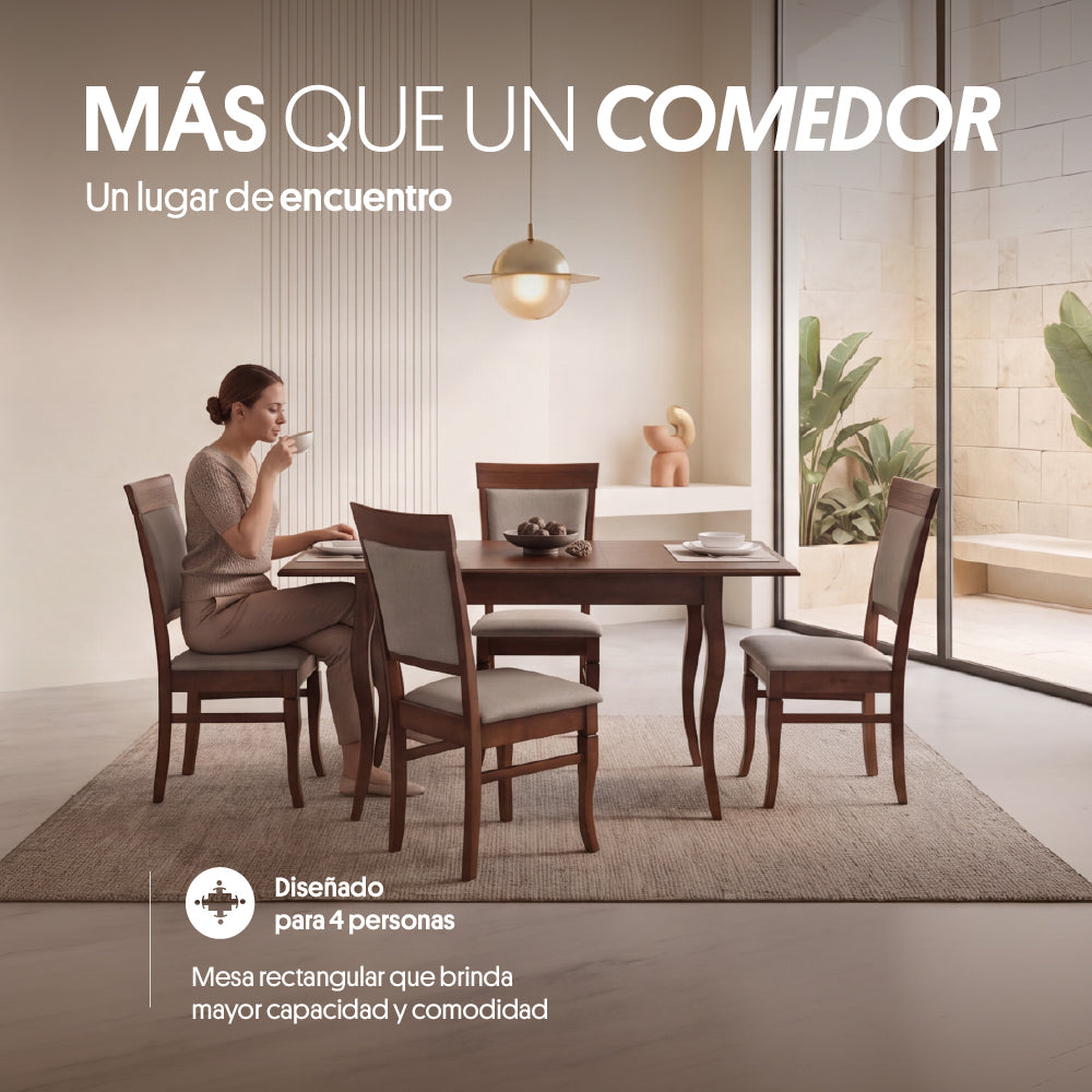 Juego de Comedor Extensible 4 Sillas (110+40 x 70 x 76cm) Tela Beige. Santorini 4 puestos
