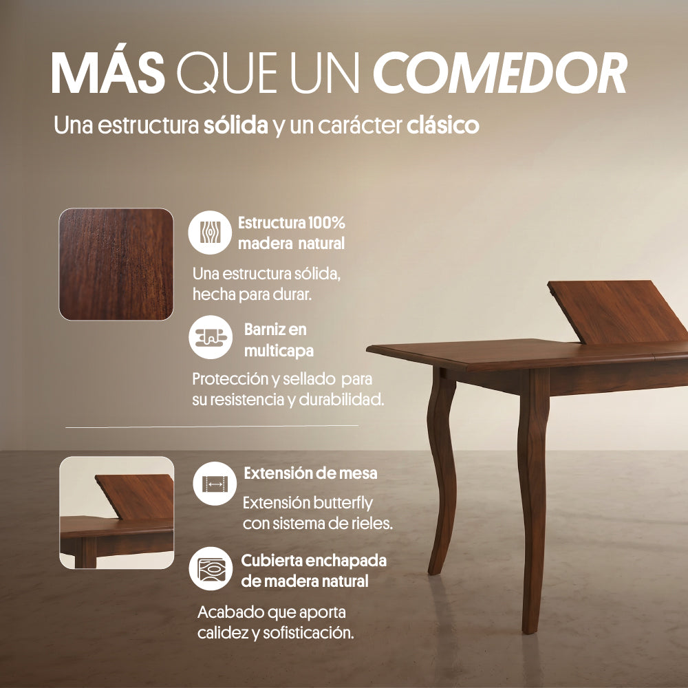Juego de Comedor Extensible 4 Sillas (110+40 x 70 x 76cm) Tela Beige. Santorini 4 puestos