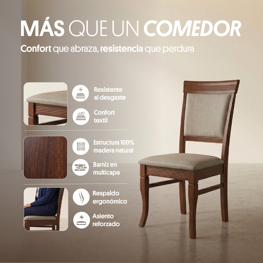 Juego de Comedor Extensible 4 Sillas (110+40 x 70 x 76cm) Tela Beige. Santorini 4 puestos