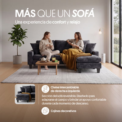 Sofá Seccional Reversible (Derecho Izquierdo) Tela Gris. Bergen