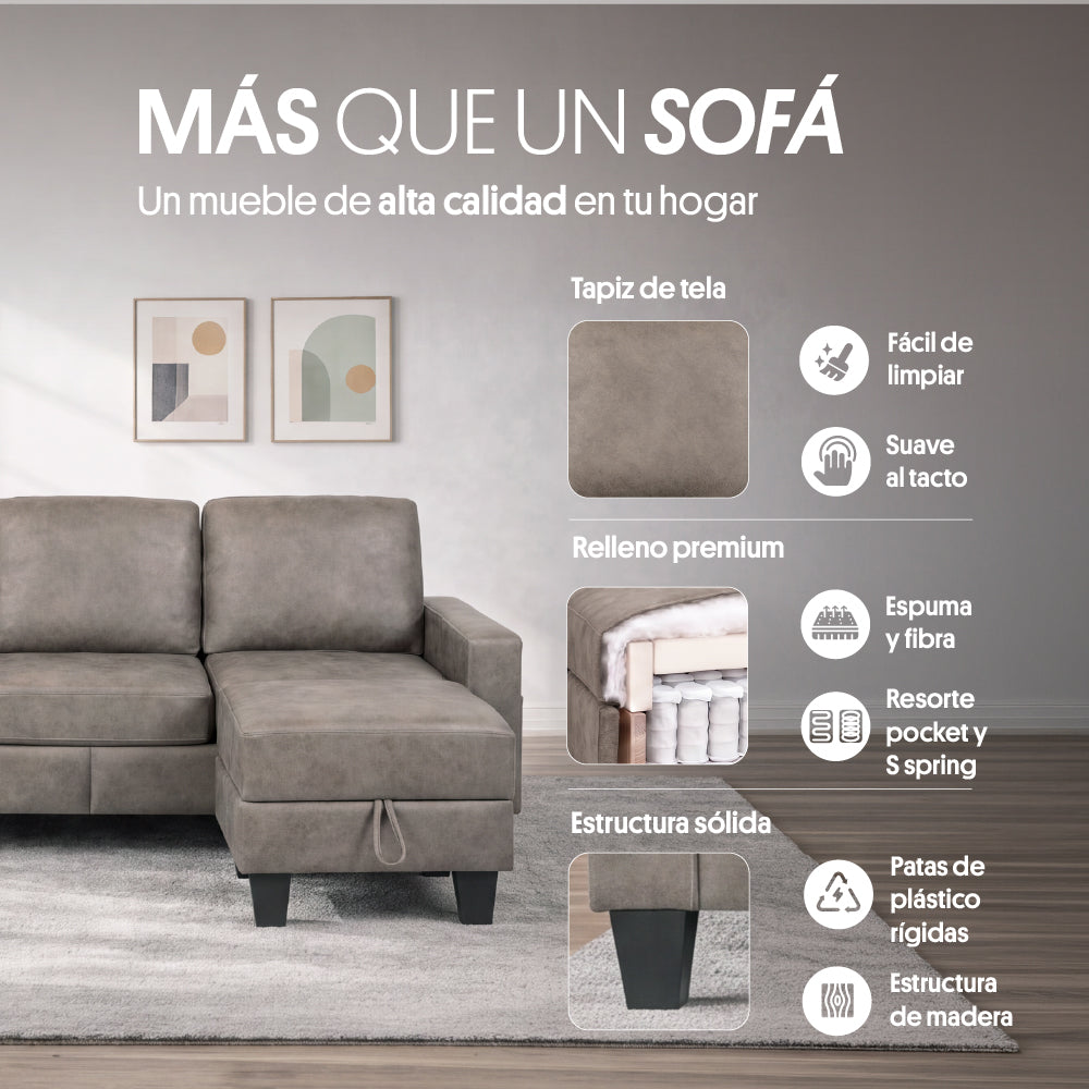Sofá Seccional Derecho Tela Gris. Vaasa
