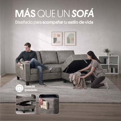 Sofá Seccional Derecho Tela Gris. Vaasa