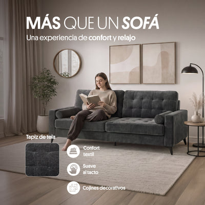 Sofá Minsk 3 Cuerpos Tela Charcoal (Gris Oscuro)