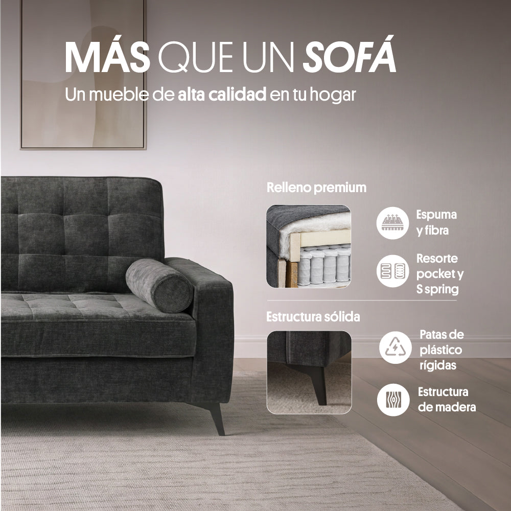 Sofá Minsk 3 Cuerpos Tela Charcoal (Gris Oscuro)