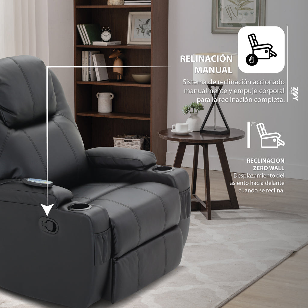 Bergere Lhasa Multifunción Mecedora y Giratorio con Masaje y Calor. PU Negro