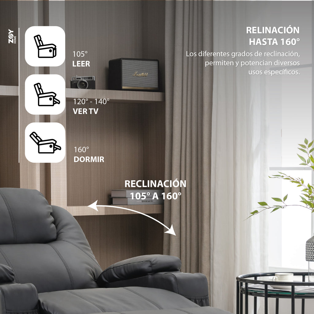 Bergere Lhasa Multifunción Mecedora y Giratorio con Masaje y Calor. PU Negro