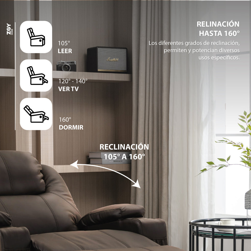 Bergere Lhasa Multifunción Mecedora y Giratorio con Masaje y Calor. PU Café