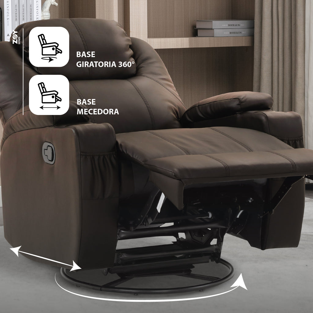 Bergere Lhasa Multifunción Mecedora y Giratorio con Masaje y Calor. PU Café