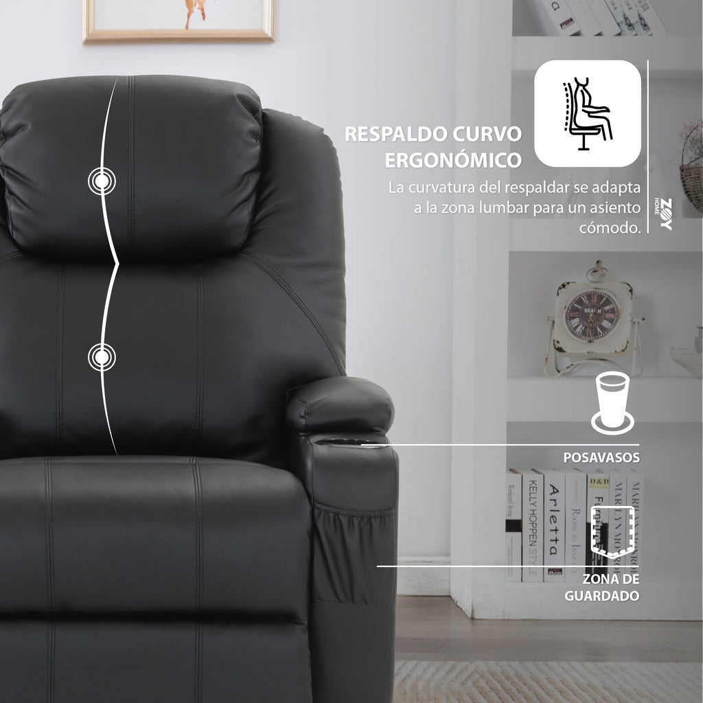 Bergere Lhasa Multifunción Mecedora y Giratorio con Masaje y Calor. PU Negro