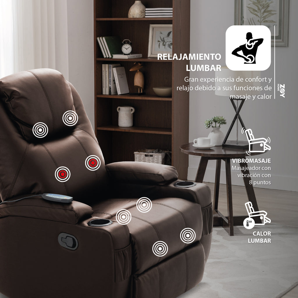 Bergere Lhasa Multifunción Mecedora y Giratorio con Masaje y Calor. PU Café