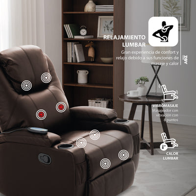 Bergere Lhasa Multifunción Mecedora y Giratorio con Masaje y Calor. PU Café