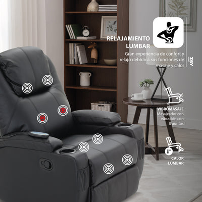 Bergere Lhasa Multifunción Mecedora y Giratorio con Masaje y Calor. PU Negro