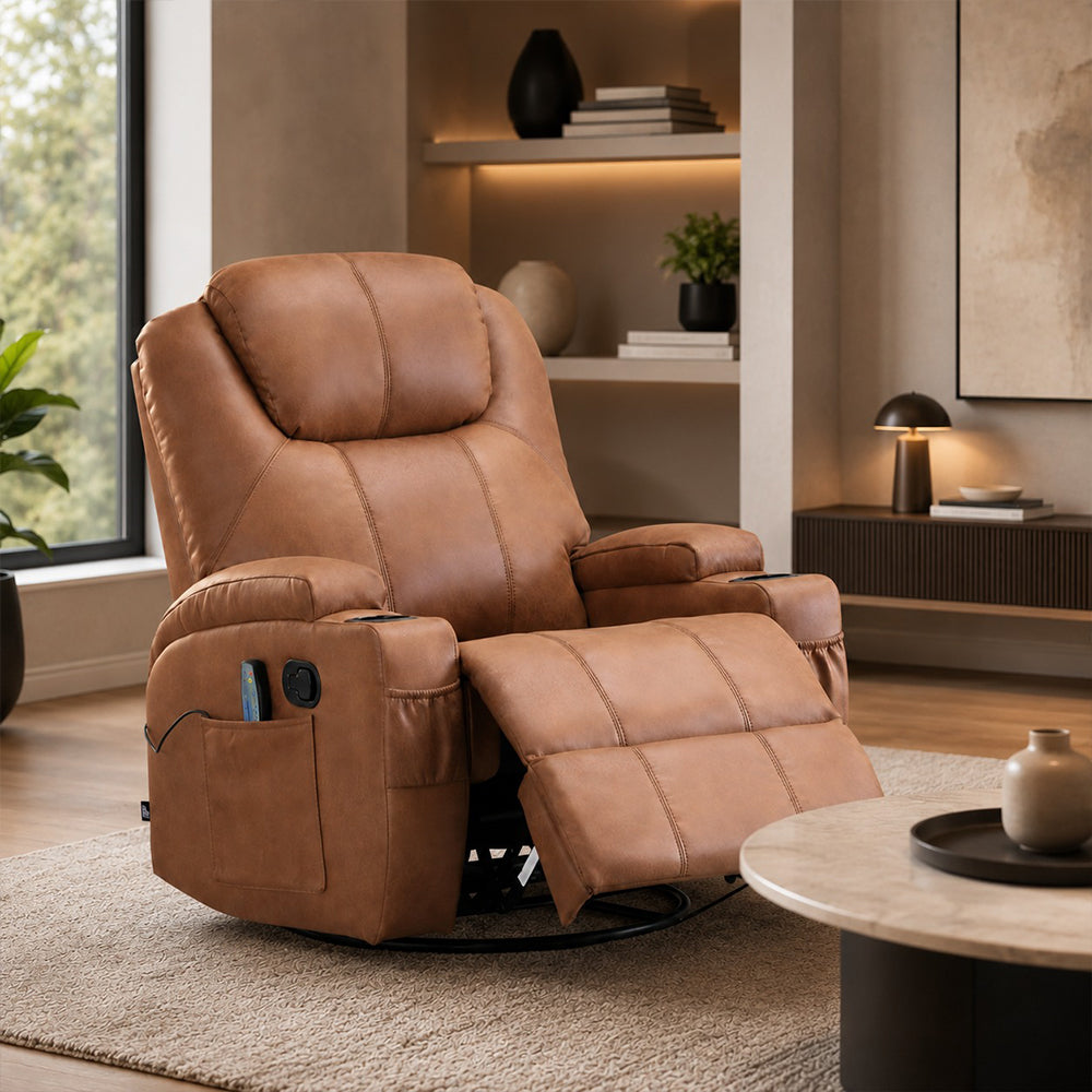 Bergere Reclinable Lhasa Camel – Masaje, Calor, Mecedora y Giratorio
