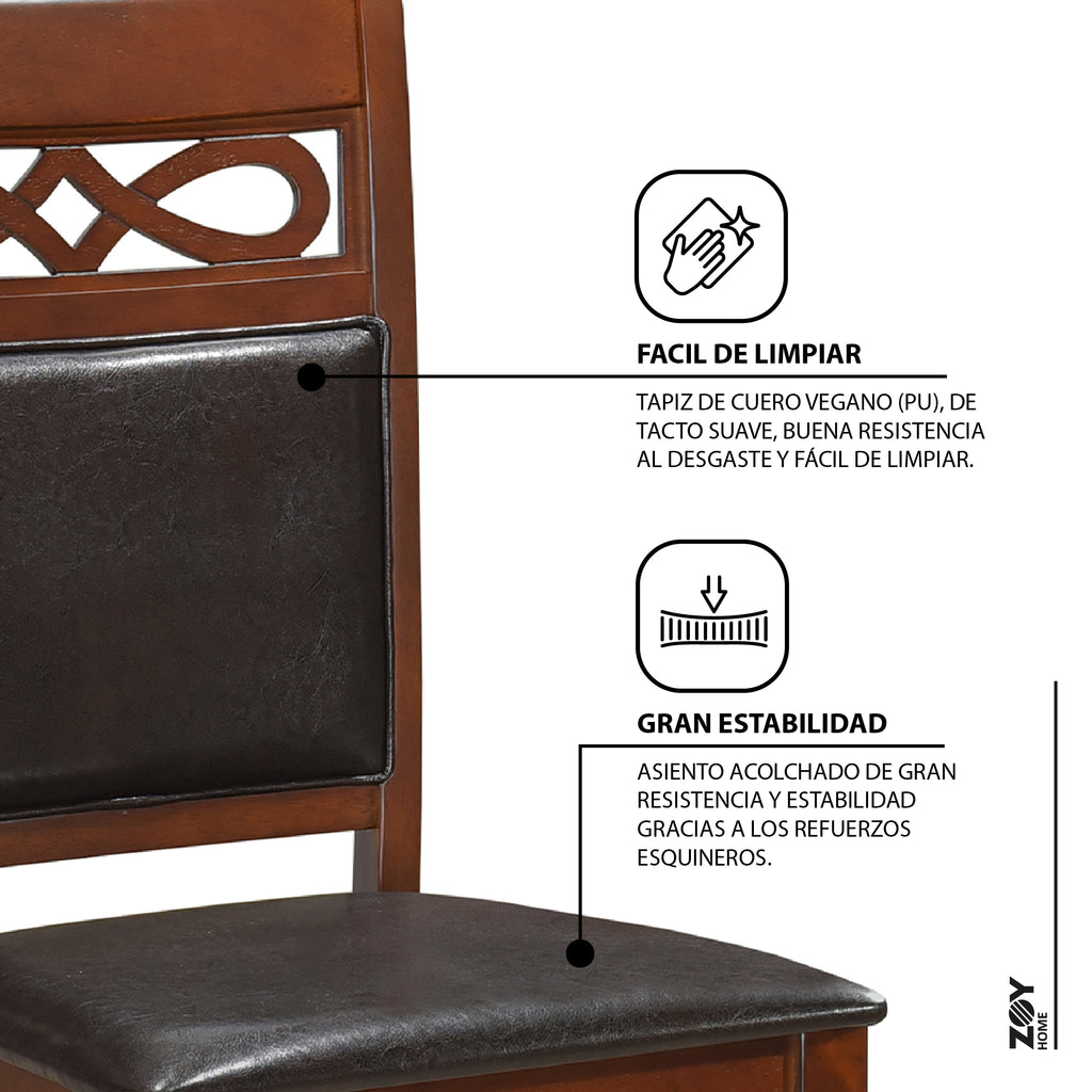 Juego de Comedor Capri PU, 4 Sillas 2 Sitiales. Madera