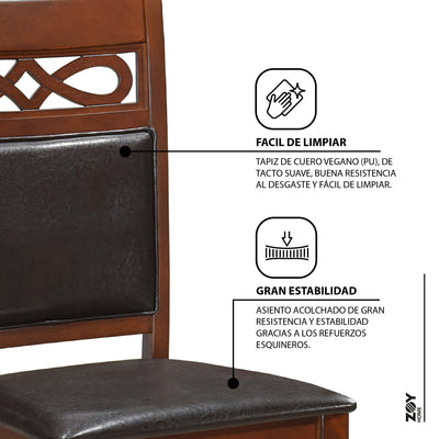 Juego de Comedor Capri PU, 4 Sillas 2 Sitiales. Madera