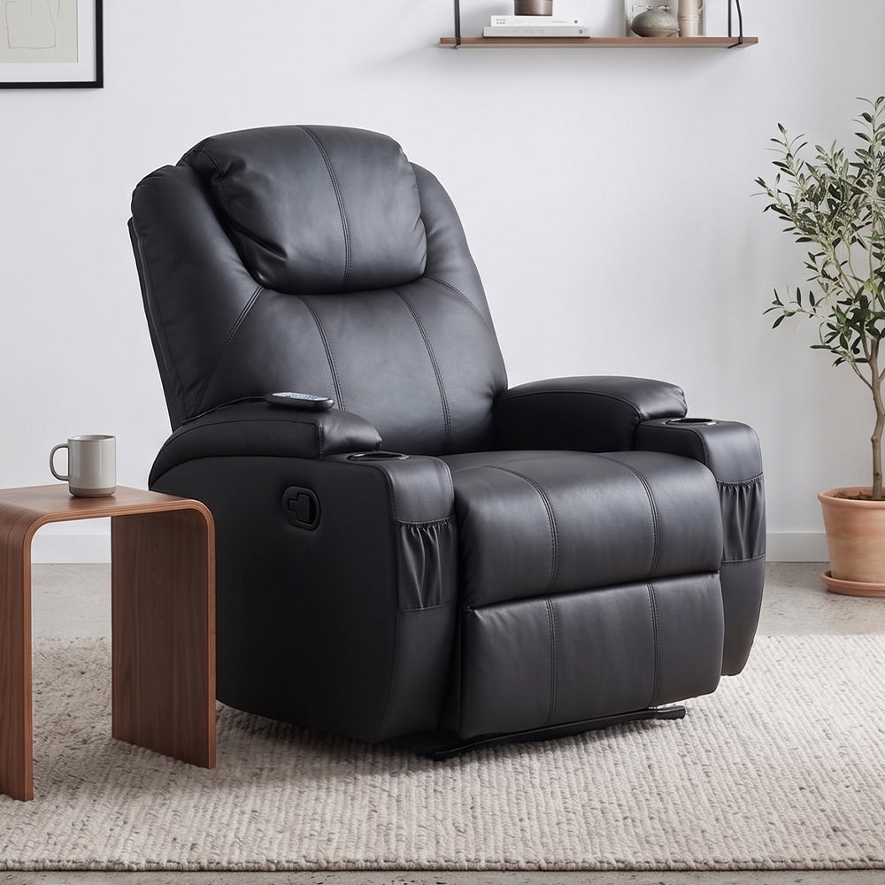 Bergere Lhasa Multifunción Mecedora y Giratorio con Masaje y Calor. PU Negro
