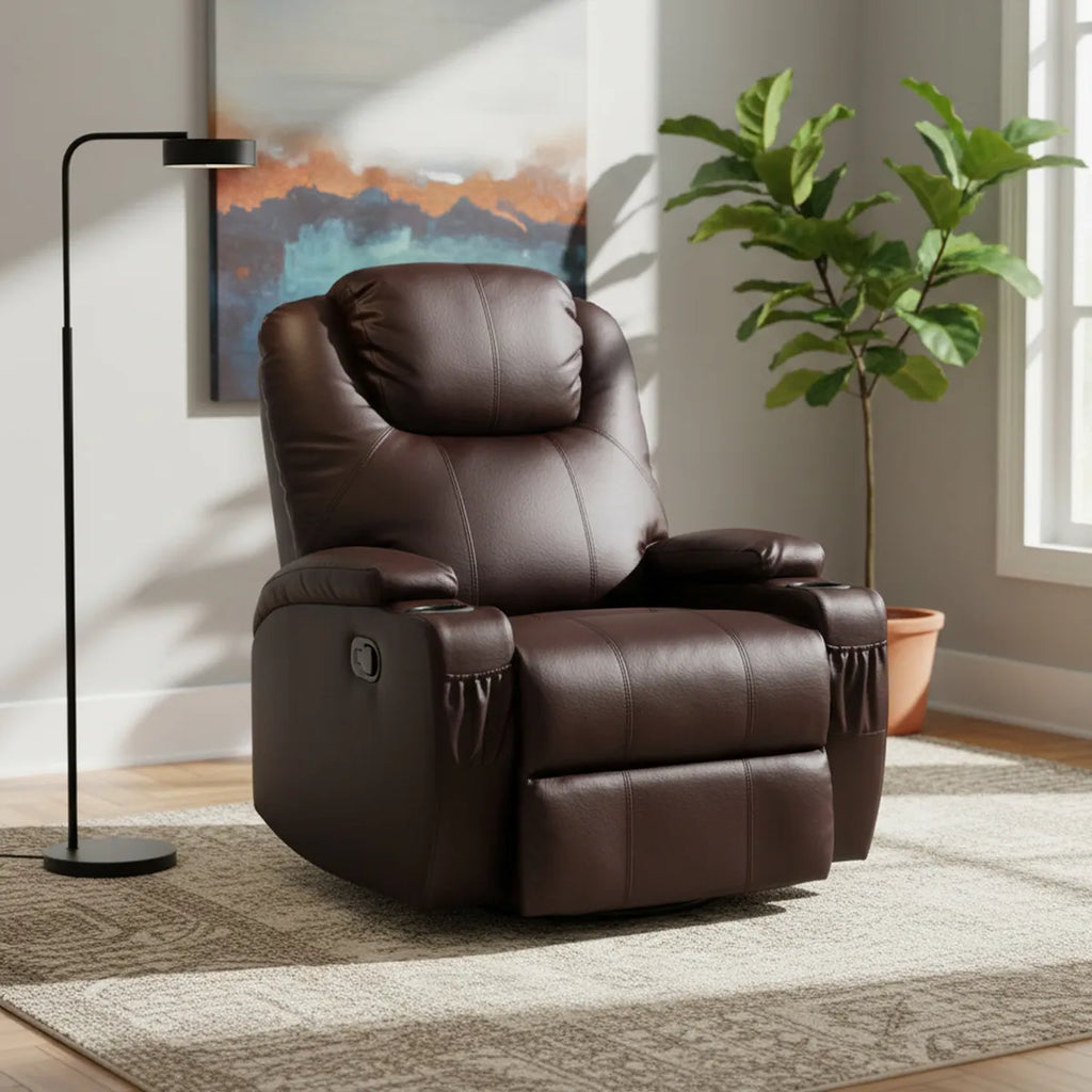 Bergere Lhasa Multifunción Mecedora y Giratorio con Masaje y Calor. PU Café