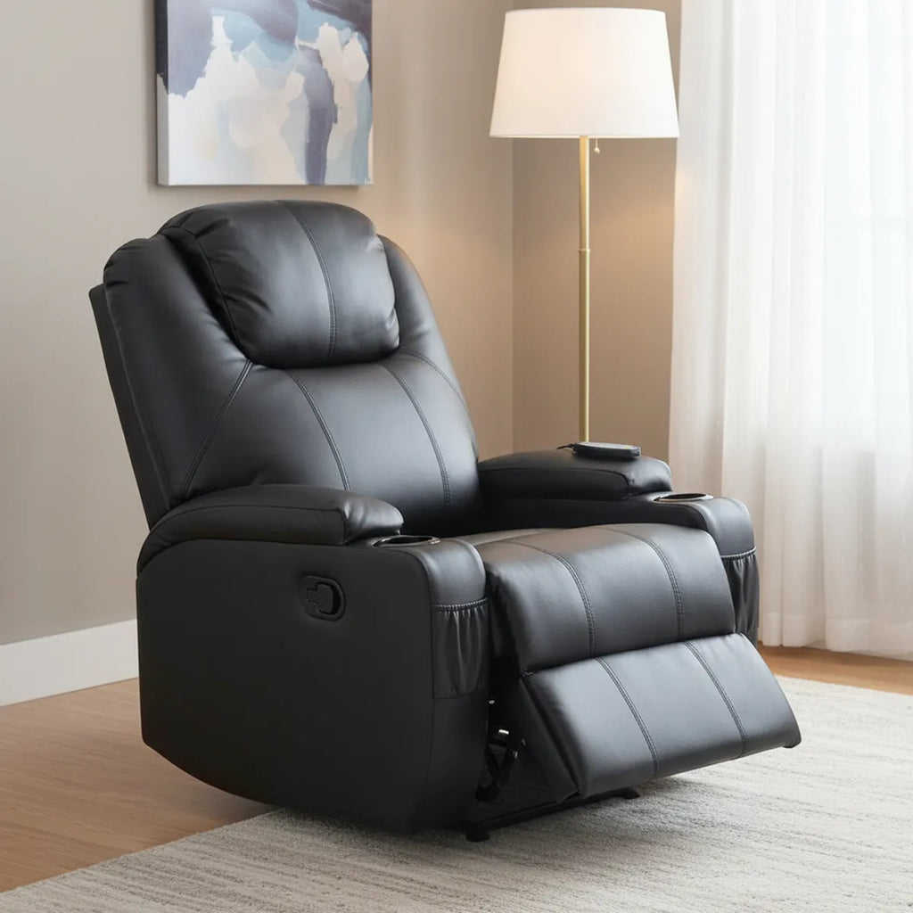 Bergere Lhasa Multifunción Mecedora y Giratorio con Masaje y Calor. PU Negro